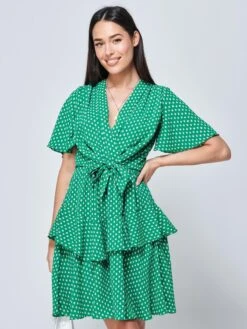 Priscila Tie Waist Woven Mini Dress, Green Ditsy -Miha Dresses Shop P930 162 GREENDITSY 3