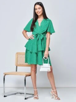 Priscila Tie Waist Woven Mini Dress, Green Ditsy -Miha Dresses Shop P930 162 GREENDITSY 5