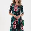 Print Half Sleeve Midi Viscose Dress, Navy Floral -Miha Dresses Shop R 162 2ANAVYFLORAL3 d4586604 4f01 4474 a3f0 a8baa6109757