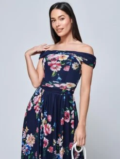 Rawiya Bardot Neck Mesh Dress, Navy Floral -Miha Dresses Shop R WG2318 NavyFloral 3 1383311c baea 4480 a77a 72b0a20c9bbb