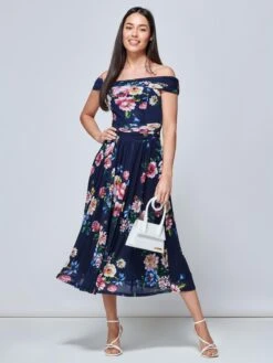 Rawiya Bardot Neck Mesh Dress, Navy Floral -Miha Dresses Shop R WG2318 NavyFloral 4 dd604c4d ba6f 4803 970b ae15fa3cea41