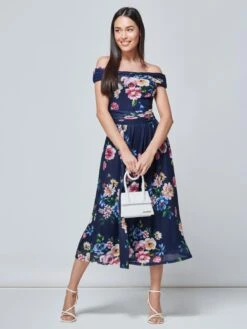Rawiya Bardot Neck Mesh Dress, Navy Floral -Miha Dresses Shop R WG2318 NavyFloral 6 532d3539 1704 426e b7d7 74deb1c223e7