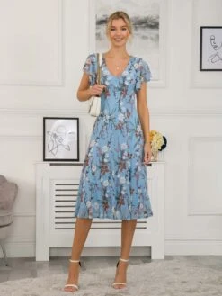 Colette Fit & Flare Mesh Dress, Blue Floral -Miha Dresses Shop RE 912 5 BlueFloral 3