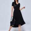 Off The Shoulder Dip Hem Dress, Black -Miha Dresses Shop RE395 12 Black 1