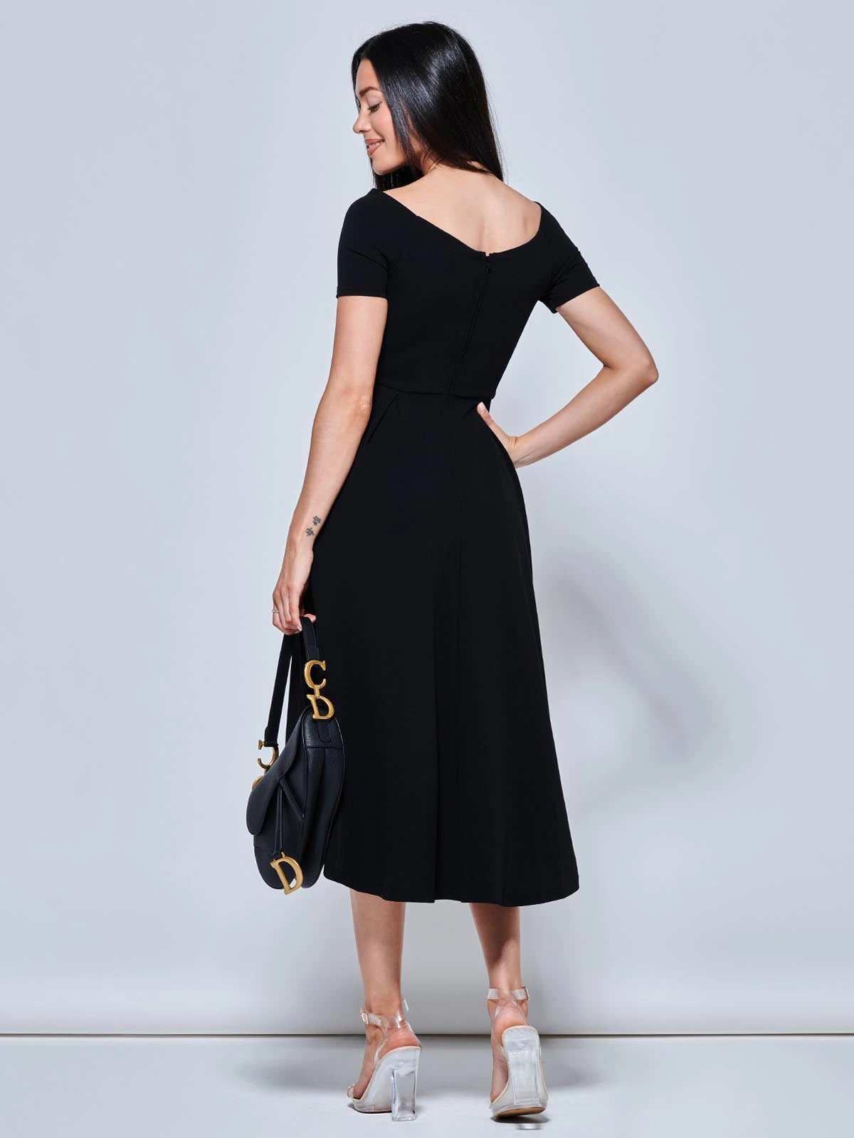 Off The Shoulder Dip Hem Dress, Black 4 Off The Shoulder Dip Hem Dress, Black - Image 2