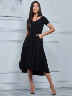 Off The Shoulder Dip Hem Dress, Black 10 Off The Shoulder Dip Hem Dress, Black -Miha Dresses Shop RE395 12 Black 4