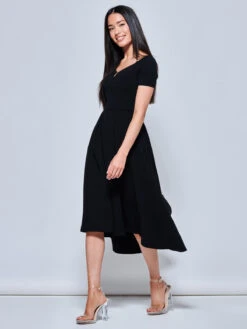 Off The Shoulder Dip Hem Dress, Black 11 Off The Shoulder Dip Hem Dress, Black -Miha Dresses Shop RE395 12 Black 5