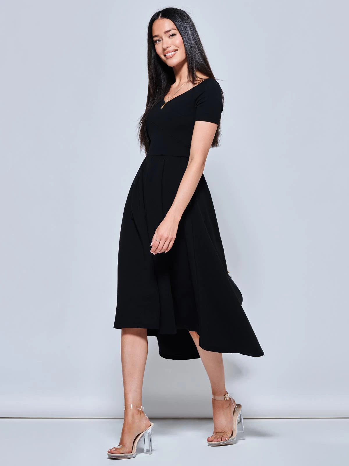 Off The Shoulder Dip Hem Dress, Black 7 Off The Shoulder Dip Hem Dress, Black - Image 5