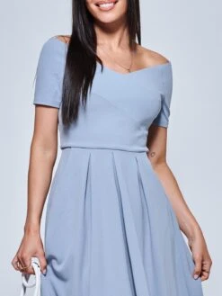 Off The Shoulder Dip Hem Dress, Steel Blue -Miha Dresses Shop RE395 12 SteelBlue 3