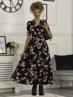 Kiera Wrap Front Maxi Dress, Navy Floral -Miha Dresses Shop RM621137 NavyFloral 2