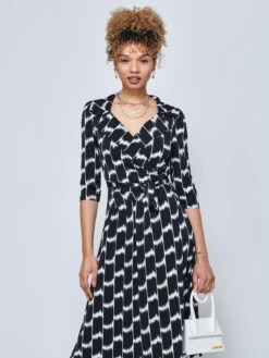 Raegan Wrap Tie Side Jersey Dress, Black Geo -Miha Dresses Shop RNT18693 BLACKGEO 3