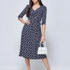 Raegan Wrap Tie Side Jersey Dress, Navy Geo -Miha Dresses Shop RNT18693 NAVYGEO 4