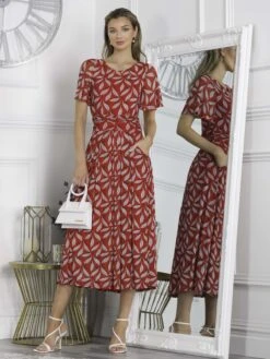 Jolie Moi Giana Mesh Maxi Dress, Red Leafy -Miha Dresses Shop RTL162 6 RedLeafy 1