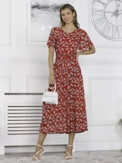 Jolie Moi Giana Mesh Maxi Dress, Red Leafy -Miha Dresses Shop RTL162 6 RedLeafy 4