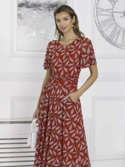 Jolie Moi Giana Mesh Maxi Dress, Red Leafy -Miha Dresses Shop RTL162 6 RedLeafy 6
