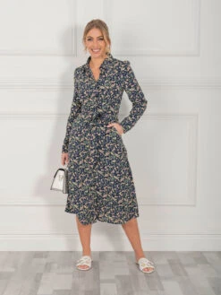 Jolie Moi Shea Viscose Shirt Midi Dress, Navy Floral -Miha Dresses Shop S091 112NavyFloral 3