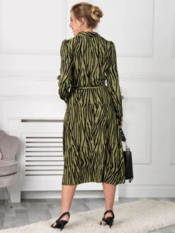 Jolie Moi Shea Viscose Shirt Midi Dress, Green Animal -Miha Dresses Shop S091 112 Green Animal 2