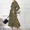 Jolie Moi Shea Viscose Shirt Midi Dress, Green Animal -Miha Dresses Shop S091 112 Green Animal 5