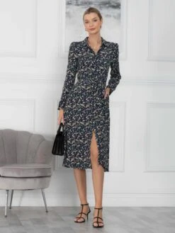 Jolie Moi Shea Viscose Shirt Midi Dress, Navy Floral -Miha Dresses Shop S091 112 NavyFloral 4