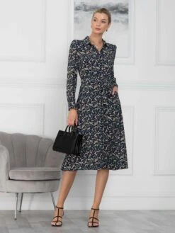 Jolie Moi Shea Viscose Shirt Midi Dress, Navy Floral -Miha Dresses Shop S091 112 NavyFloral 5