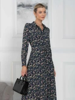 Jolie Moi Shea Viscose Shirt Midi Dress, Navy Floral -Miha Dresses Shop S091 112 NavyFloral 8