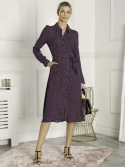 Jolie Moi Shea Viscose Shirt Midi Dress, Purple Multi -Miha Dresses Shop S091 112 PurpleMulti 3