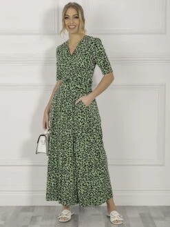Jolie Moi Denise Maxi Dress, Green Animal/Multi