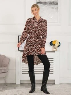 Sylvia Longline Shirt Dress, Red Animal -Miha Dresses Shop SH 1987 RedAnimal 2