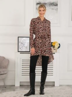 Sylvia Longline Shirt Dress, Red Animal -Miha Dresses Shop SH 1987 RedAnimal 3