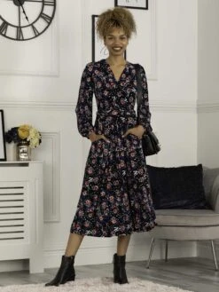 Libby Long Sleeve Midi Dress, Floral Multi