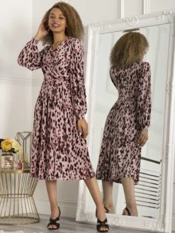 Jolie Moi Libby Long Sleeve Midi Dress, Pink Abstract -Miha Dresses Shop SH 362 PinkAbstract 1