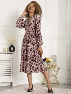 Jolie Moi Libby Long Sleeve Midi Dress, Pink Abstract -Miha Dresses Shop SH 362 PinkAbstract 4