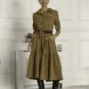 Jolie Moi Military Tiered Corduroy Shirt Dress, Khaki -Miha Dresses Shop SH2102 5 Khaki 3