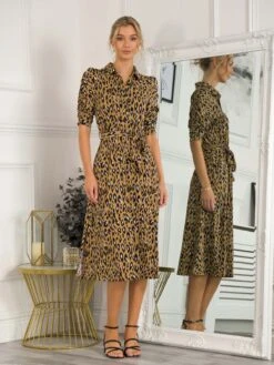 Calla Animal Print Shirt Dress, Camel Animal -Miha Dresses Shop SLK 091 CamelAnimal 1