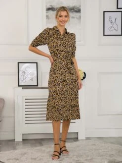 Calla Animal Print Shirt Dress, Camel Animal -Miha Dresses Shop SLK 091 CamelAnimal 3