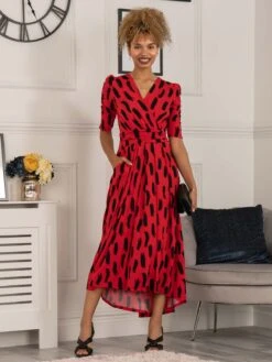 Quanna Stroke Print Jersey Maxi Dress, Red -Miha Dresses Shop ST621 27 Red 1