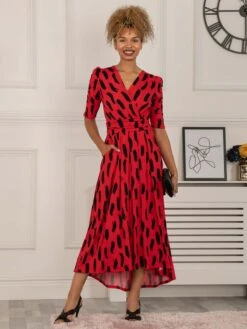 Quanna Stroke Print Jersey Maxi Dress, Red