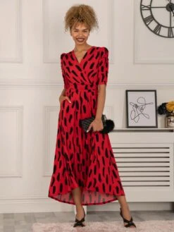 Quanna Stroke Print Jersey Maxi Dress, Red -Miha Dresses Shop ST621 27 Red 3