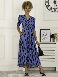 Quanna Stroke Print Jersey Maxi Dress, Royal Blue -Miha Dresses Shop ST621 27 RoyalBlue 2