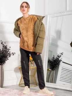 Asymmetric Zip Sweatshirt, Khaki -Miha Dresses Shop SWT 113Khaki 3