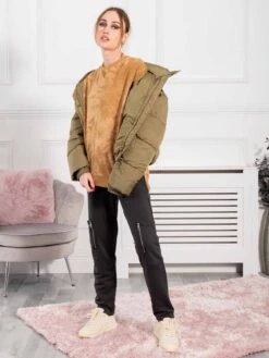 Asymmetric Zip Sweatshirt, Khaki -Miha Dresses Shop SWT 113Khaki 4