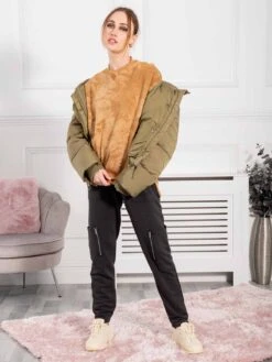 Asymmetric Zip Sweatshirt, Khaki -Miha Dresses Shop SWT 113Khaki 5