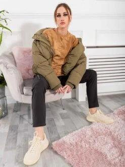 Asymmetric Zip Sweatshirt, Khaki -Miha Dresses Shop SWT 113Khaki 6