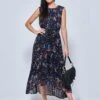 Textured Chiffon Pleated Dress, Navy Floral -Miha Dresses Shop T106 907 NavyFloral 1