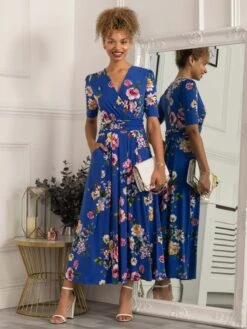 Paislyn Pleat Jersey Maxi Dress, Blue Floral -Miha Dresses Shop T621133A BlueFloral 1