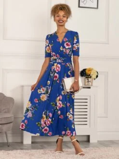 Paislyn Pleat Jersey Maxi Dress, Blue Floral -Miha Dresses Shop T621133A BlueFloral 3