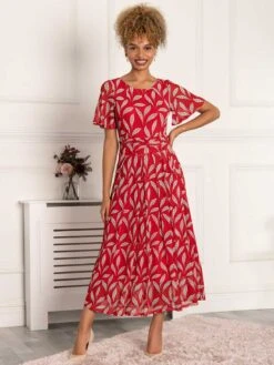 Jolie Moi Giana Mesh Maxi Dress, Red Leafy -Miha Dresses Shop TL 162 6 RedLeafy 3