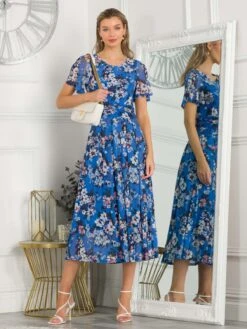 Giana Floral Midi Dress, Royal/Multi -Miha Dresses Shop TL 162 6 RoyalMulti 1