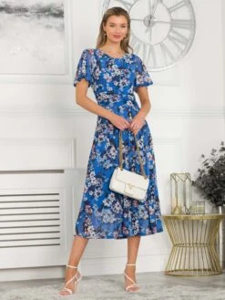Giana Floral Midi Dress, Royal/Multi -Miha Dresses Shop TL 162 6 RoyalMulti 3