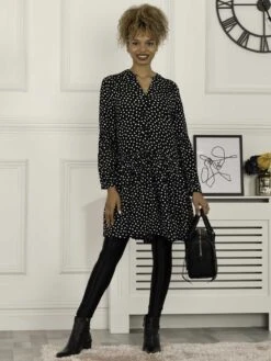 Penele Printed Viscose Shirt Dress, Black Geo -Miha Dresses Shop VS 2101 BlackGeo 2